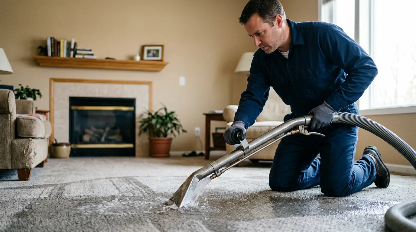 Water damage restoration technician working near Columbus, MI